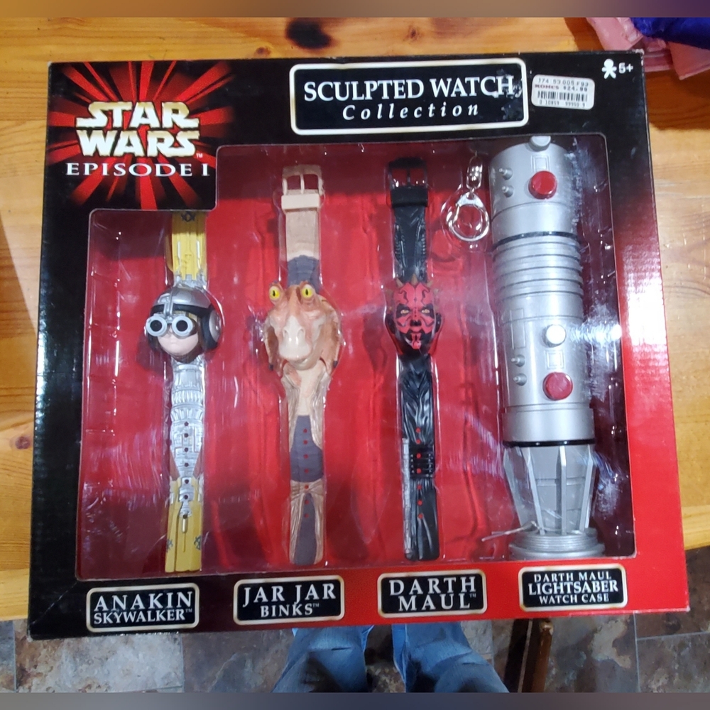 NEW Star Wars 1999 Wrist Watch Set 3 Jar Jar Anakin Darth Maul Lightsaber Case